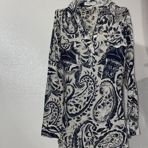 Womans Coldwater Creek No Iron Blouse Size S Navy/Wh 100% Cotton